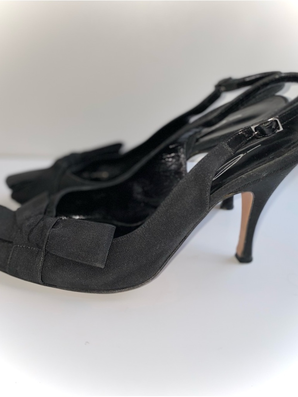 Classic Black Slingback Peep-Toe Heels with Front Bow - Picture 3 of 8